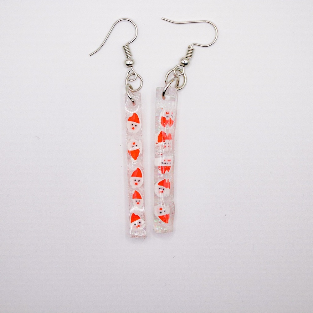 Glitter Santa Claus Sprinkles 1.5” Resin Earrings with silver Hardware